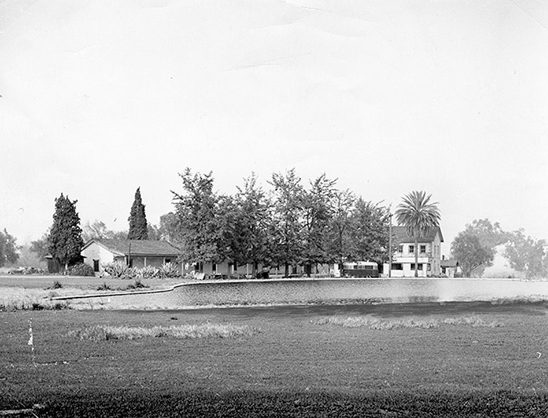 black and white historic photo of Rancho Encino at Los Encinos State Historic Park